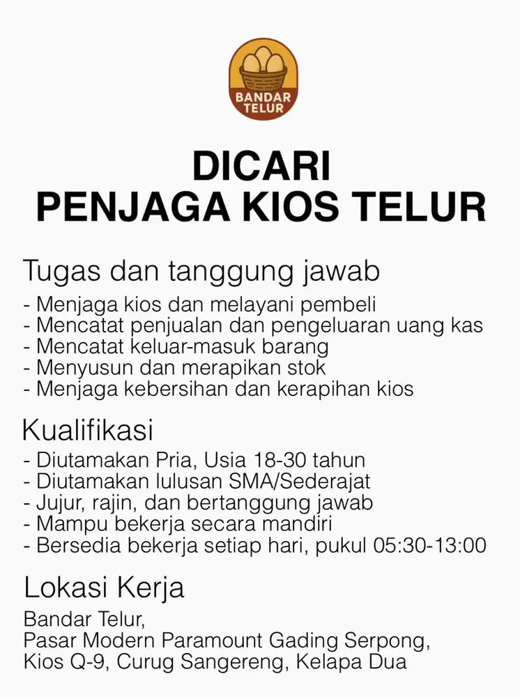 PENJAGA KIOS TELUR