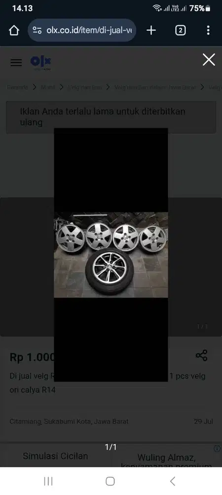 Di jual velg R13 Ori Karimun Wagon R bonus 1 pcs velg ori calya R14