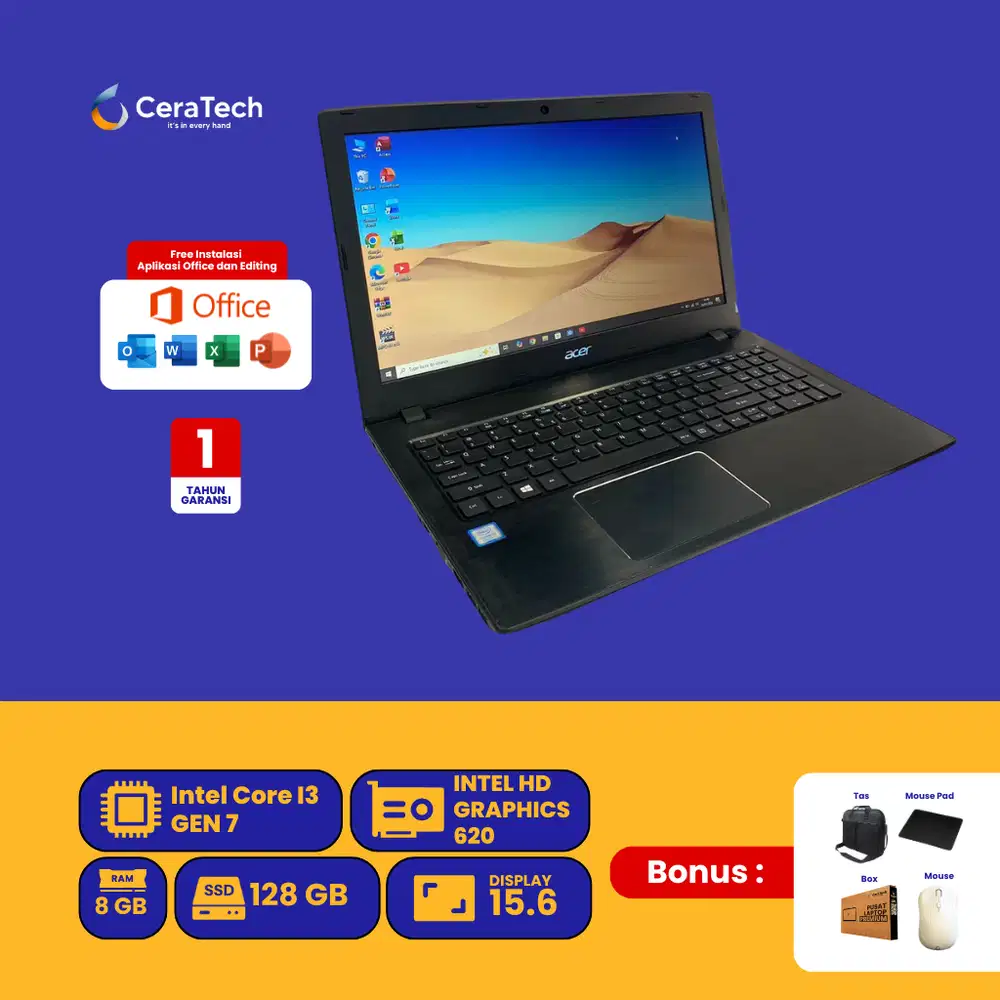 ACER TRAVELMATE P259-G2-M INTEL CORE I3 GEN 7 RAM 8 SSD 128 GB