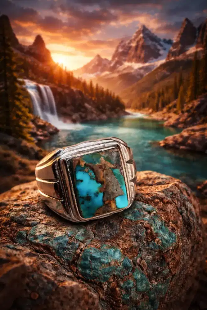 Batu cincin Pirus Persia urat emas no Lovebird kenari