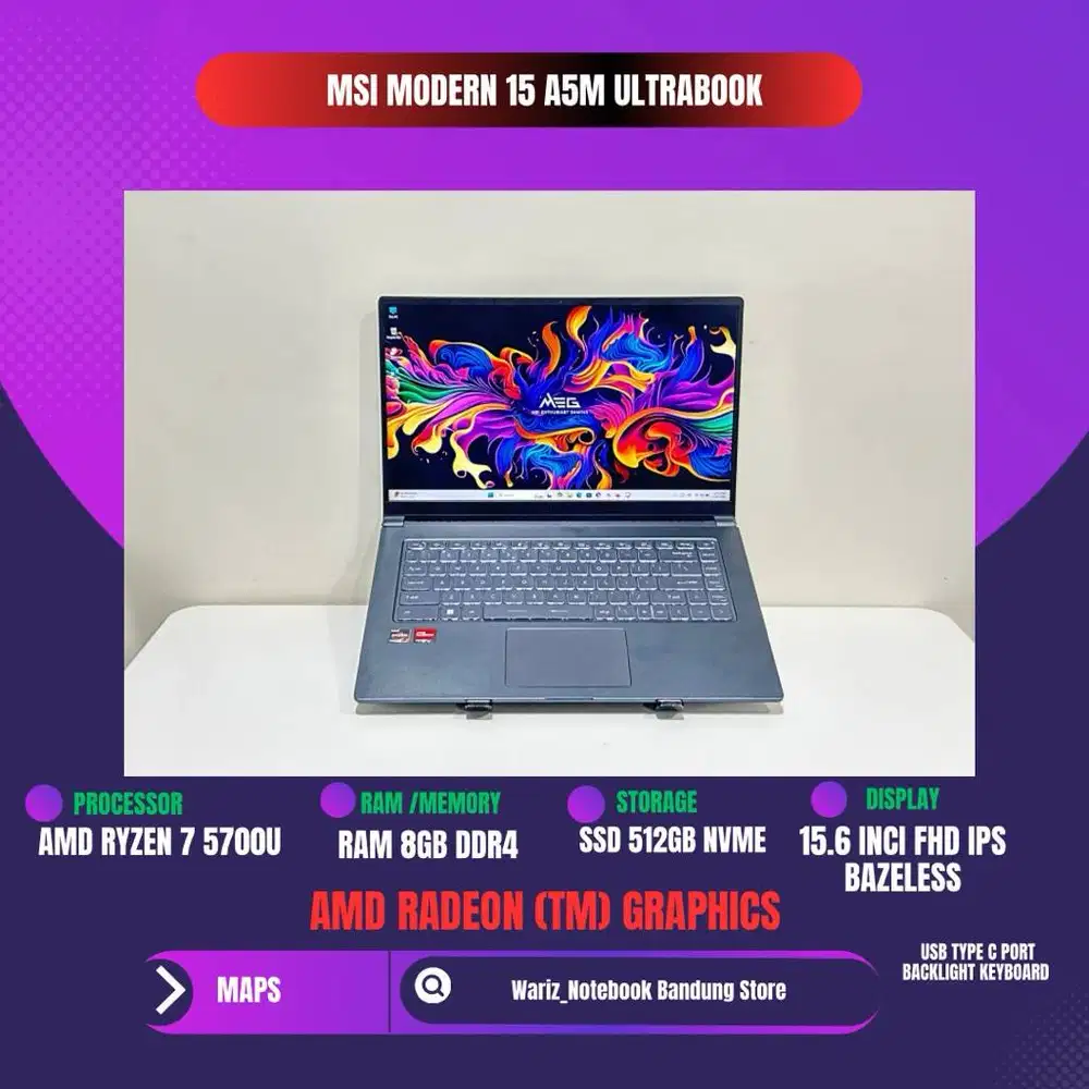 MSI MODERN 15 A5M AMD RYZEN 7 5700U RAM 8/16GB SSD 512GB 15.6INCI FHD