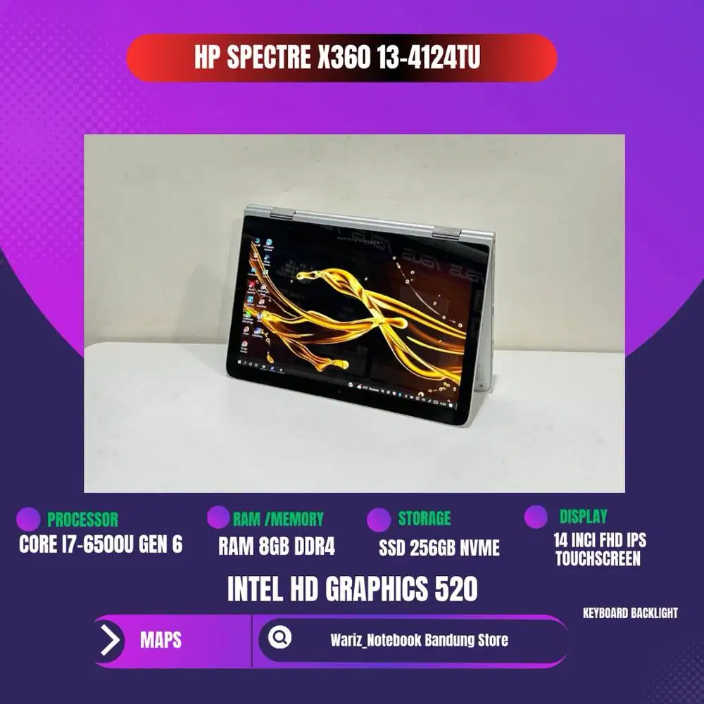 HP SPECTRE  13-4124TX CORE i7-6500U RAM 8GB SSD 256GB 14inci 13Inc