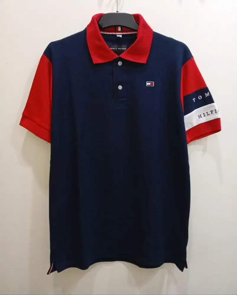 TOMMY HILFIGER THREE TONE COLOR NAVY POLO SHIRT