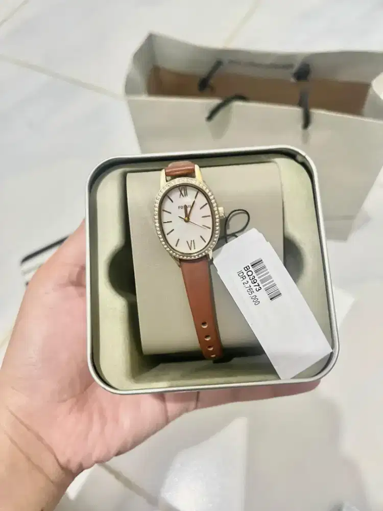 Fossil Analog Penny MOP Leather Jam Wanita 23MM BQ3973