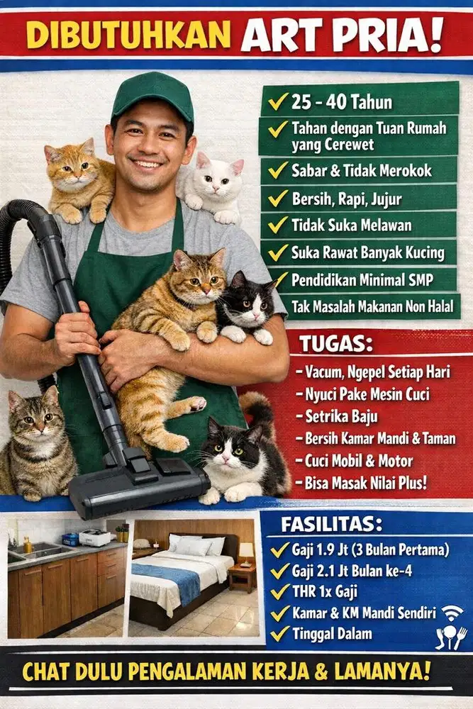 Dibutuhkan ART Pria Tinggal Dalam