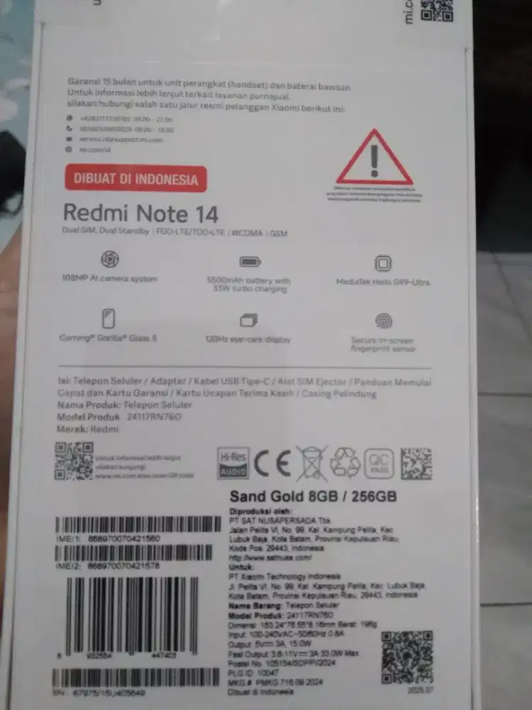 JUAL HP BARU REDMI NOTE 14 RAM 8/256