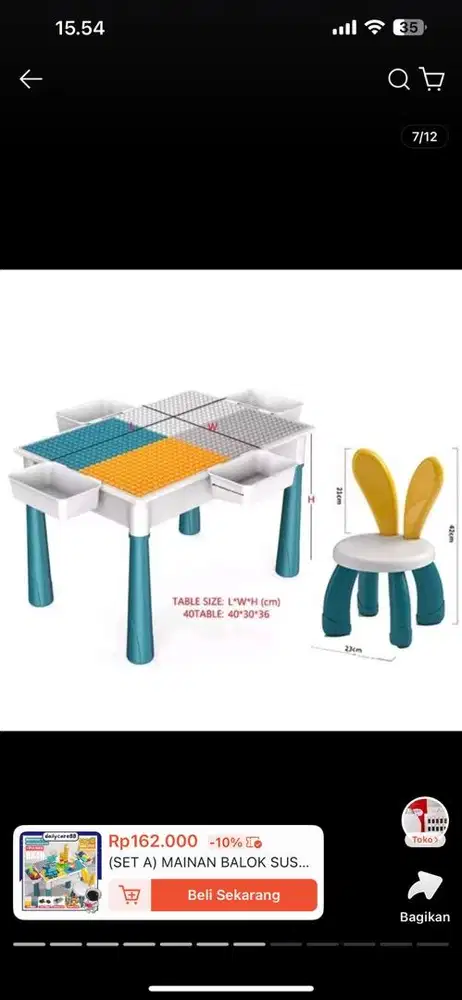 Di jual meja dan kursi bermain lego anak usia balita