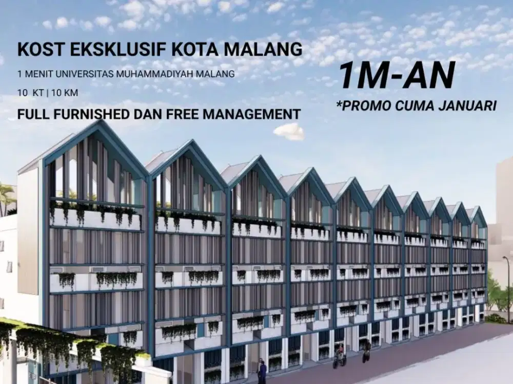 Rukos 2,5 lantai + rooftop full furnished  hanya 1 menit dari kampus UMM
