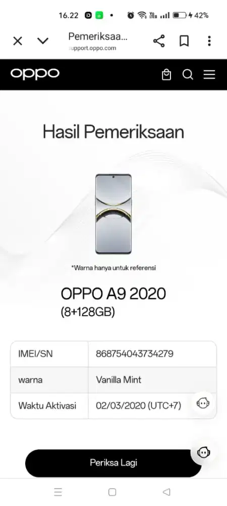 Oppo A9 ram 8/128 normal semua nya msh original semua mlus lkp