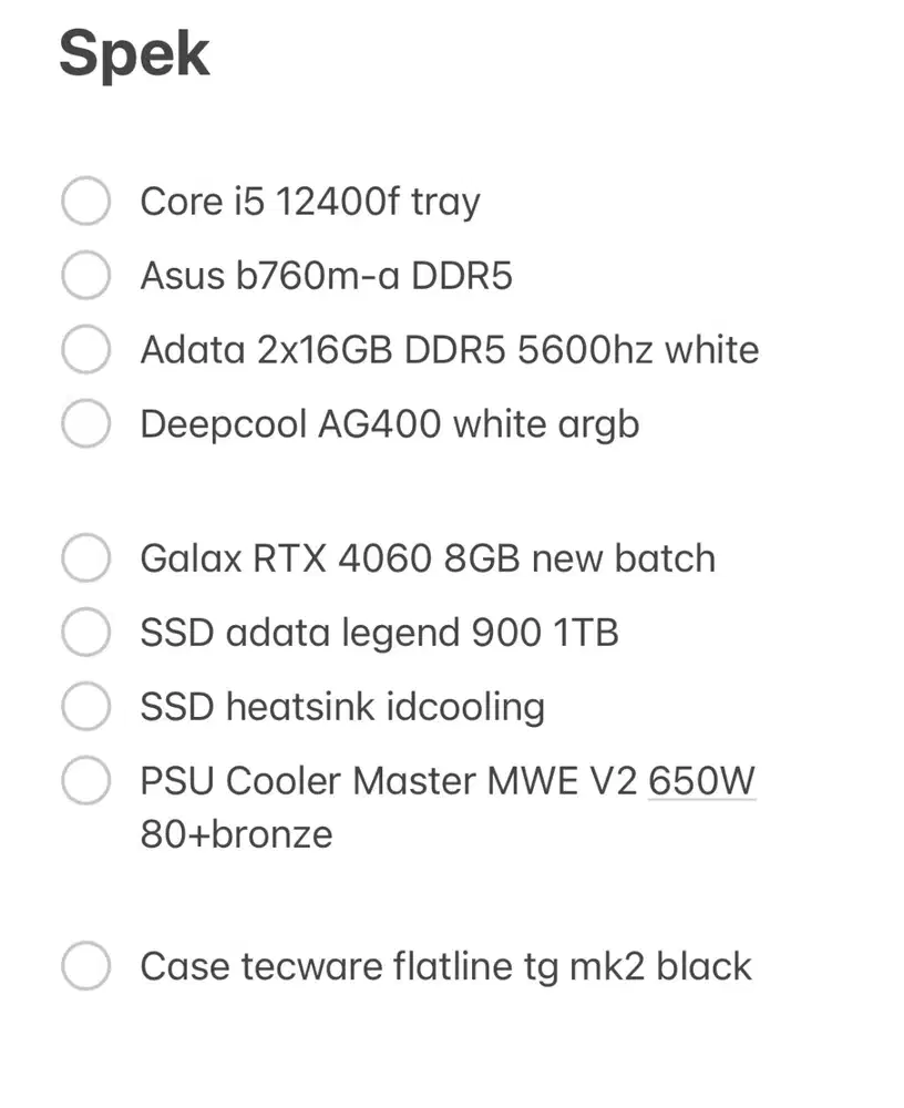 i5 12400f 32GB DDR5 Rtx 4060 PC komputer gaming dan editing