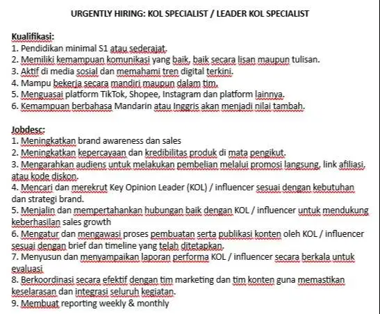 KOL Specialist / Leader KOL Specialist