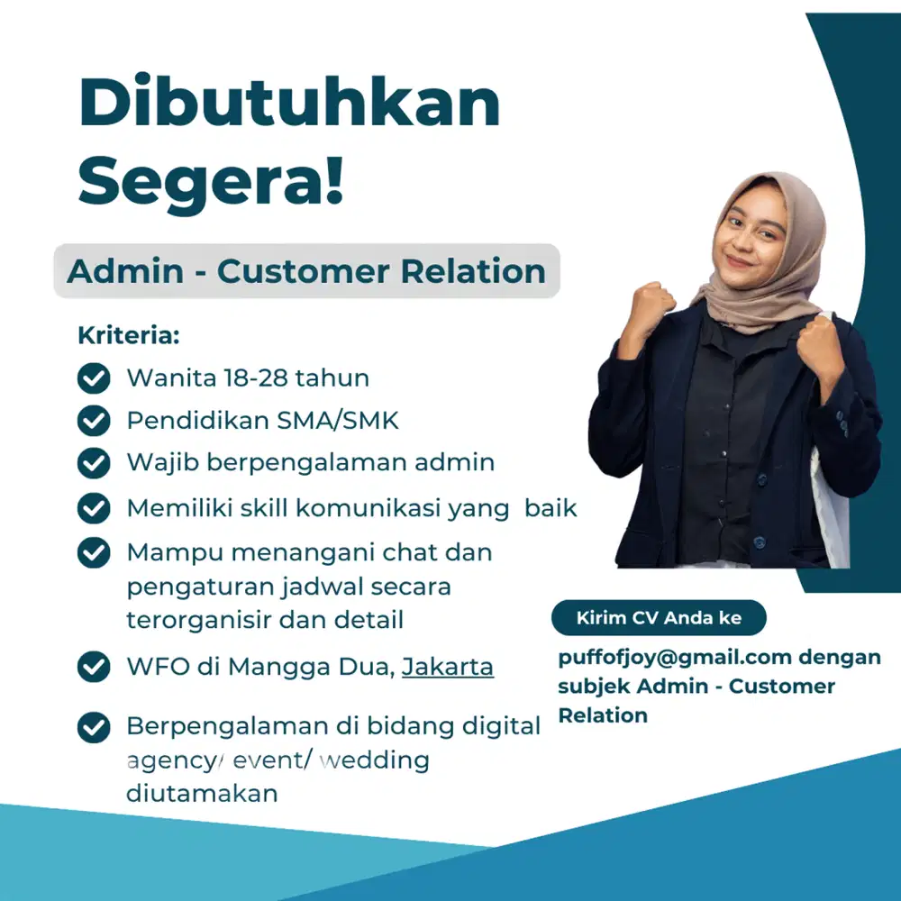 LOWONGAN ADMIN CHAT CUSTOMER RELATION WANITA ATUR JADWAL JAKARTA