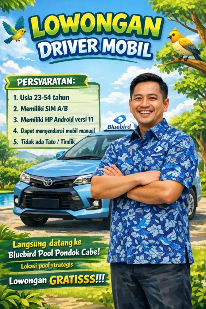 DIBUTUHKAN PENGEMUDI TAKSI ONLINE BLUEBIRD. PENDAFTARAN GRATIS.