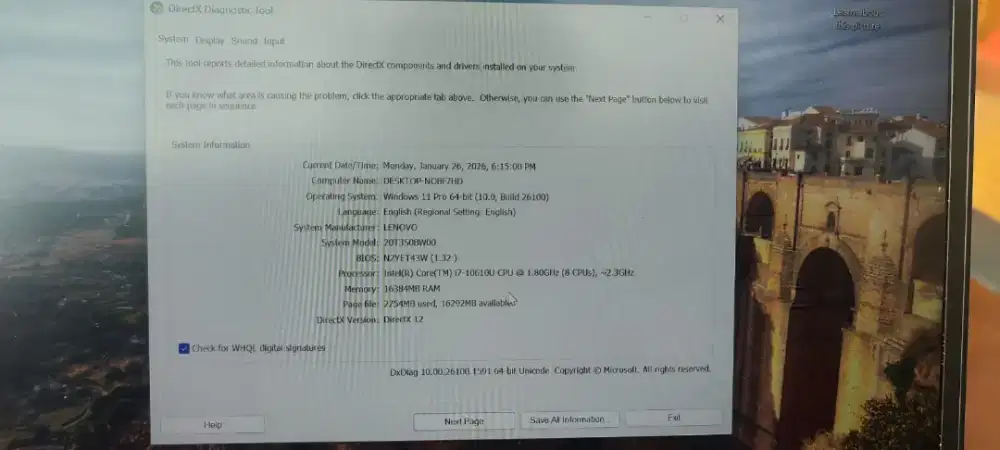 Laptop Thinkpad RAM 16GB SSD 512GB