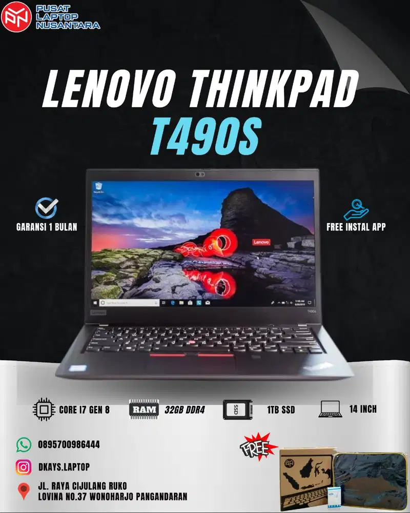 LAPTOP LENOVO T490S >LAPTOP SECOND BERGARANSI