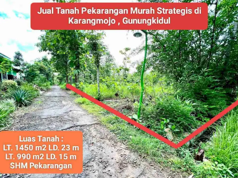 jual tanah murah pekarangan dekat Pasar Karangmojo Gunung Kidul strategis 990 m2 hanya 153 jt