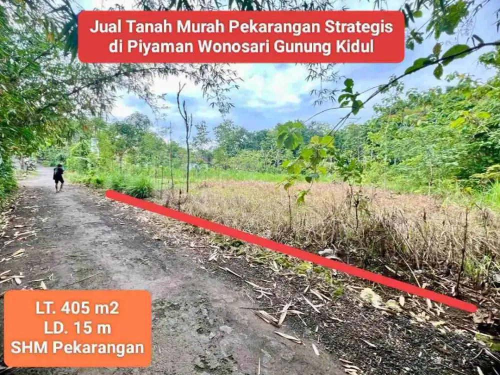 Jual Tanah strategis murah di Piyaman Kota Wonosari Gunung kidul lt. 405 m2 hanya 228 jt