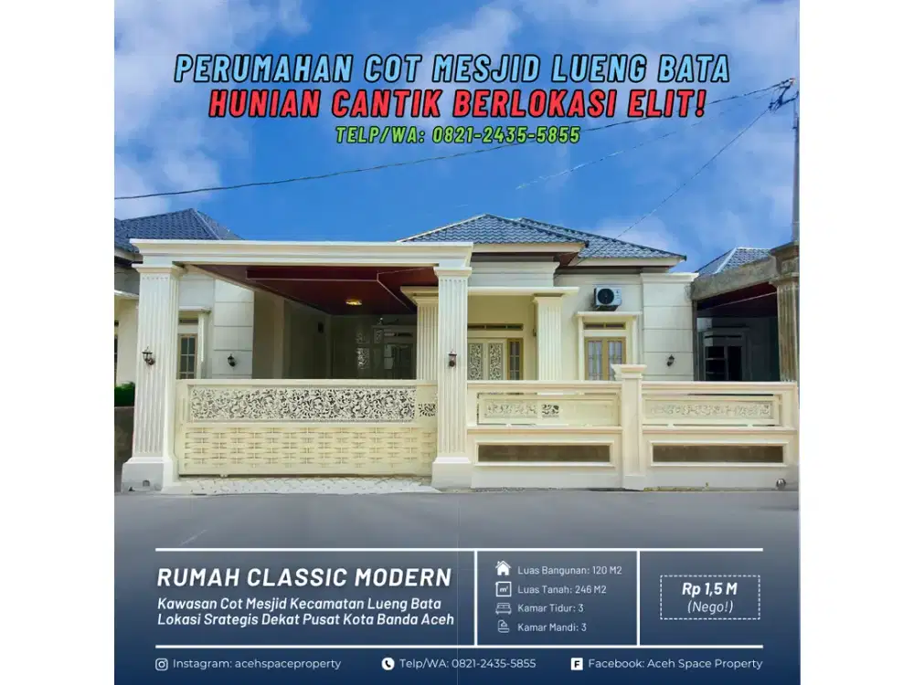 Dijual Rumah Classic Mewah di Cot Mesjid Lueng Bata - Hunian Cantik di Lokasi Elit!