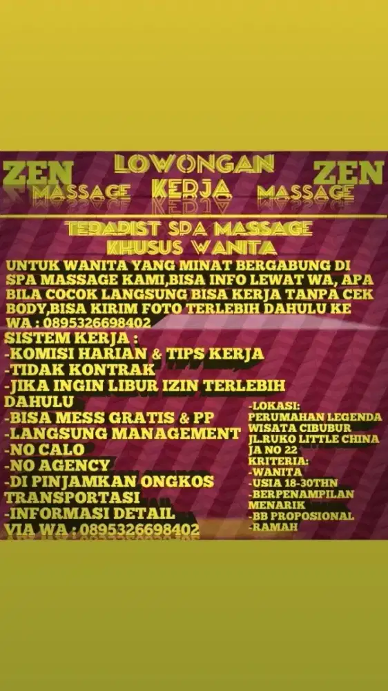 BUTUH TERAPIST SPA MASSAGE SECEPATNYA