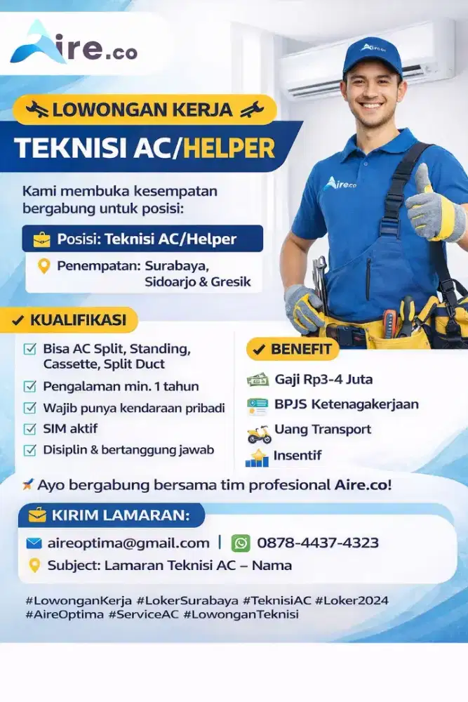 Lowongan Pekerjaan Teknisi AC/Helper
