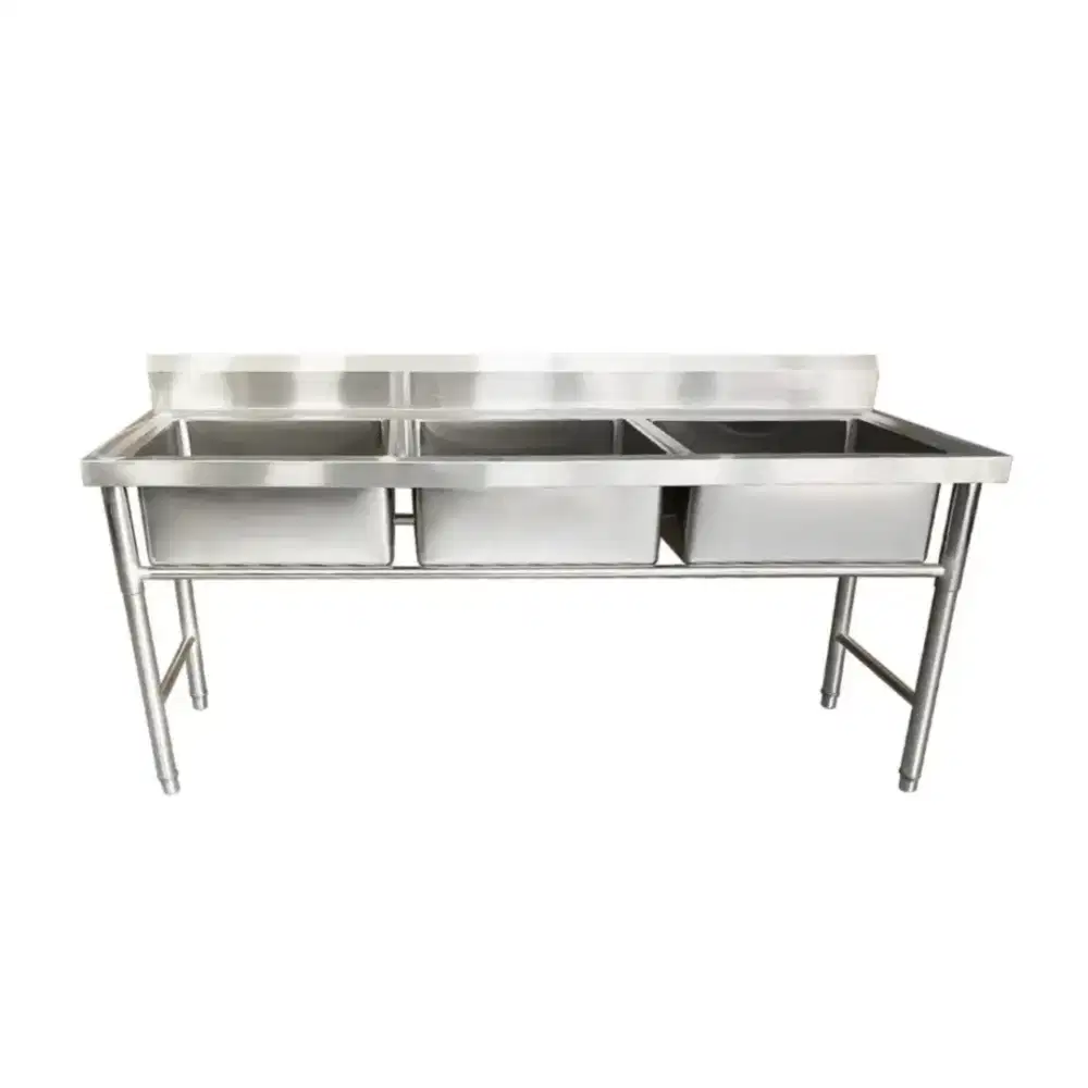 Sink Tempat Cuci Piring Dapur Restoran 3 Lubang Stainless Steel
