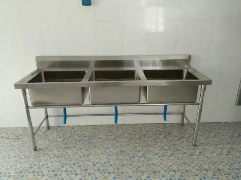Kitchen Sink Bak Tempat Cuci Piring Dapur 3 Lubang Stainless Steel