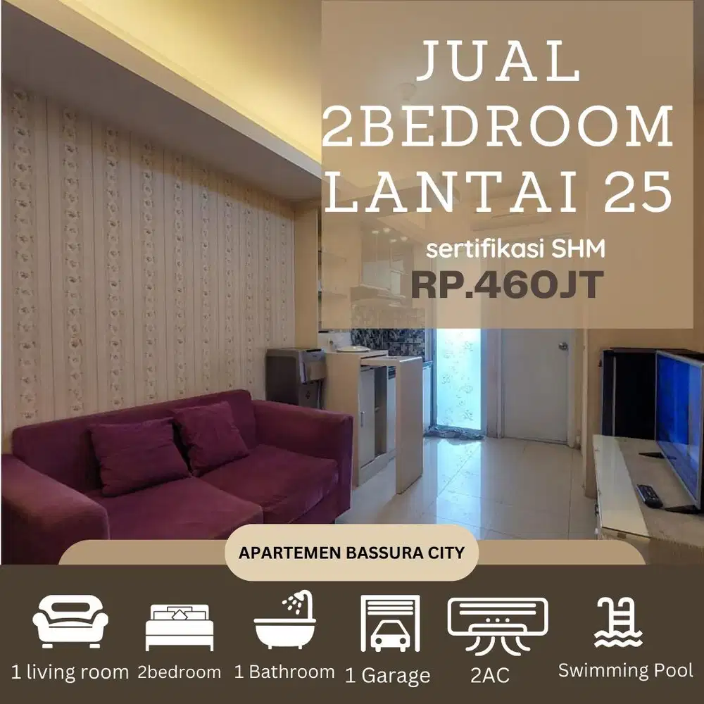 Jual 2 kamar full furnis murah dekat mall SHM apartemen bassura city