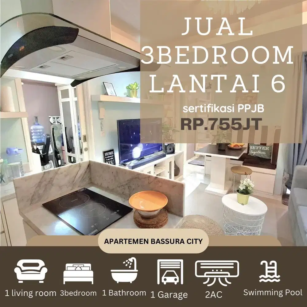 jual 3 kamar full furnis mewah dekat mall apartemen bassura city
