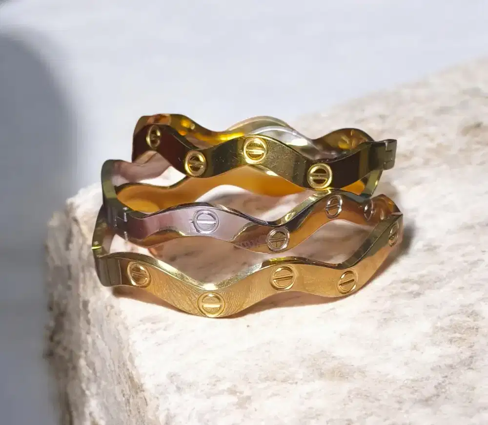 3pc Gelang CTR gelombang tebal  3 warna titanium.