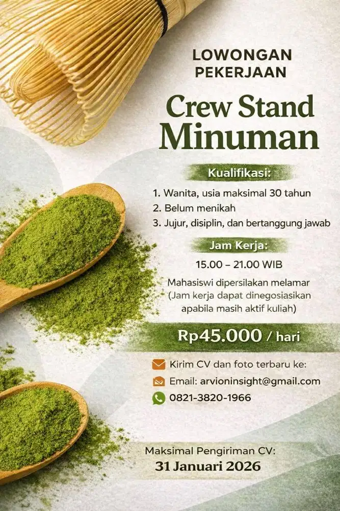 LOWONGAN PEKERJAAN Crew Stand Minuman