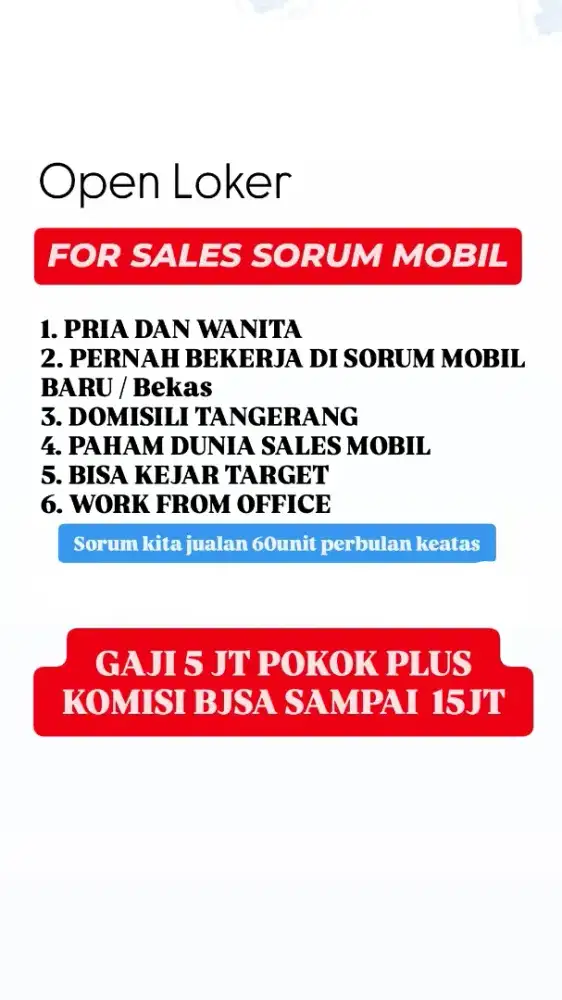 Dicari Sales sorum mobil bekas