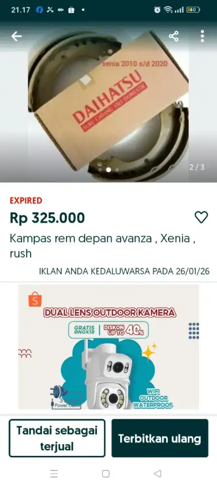 Kampas rem utk rush , Terios , Avanza , xenia