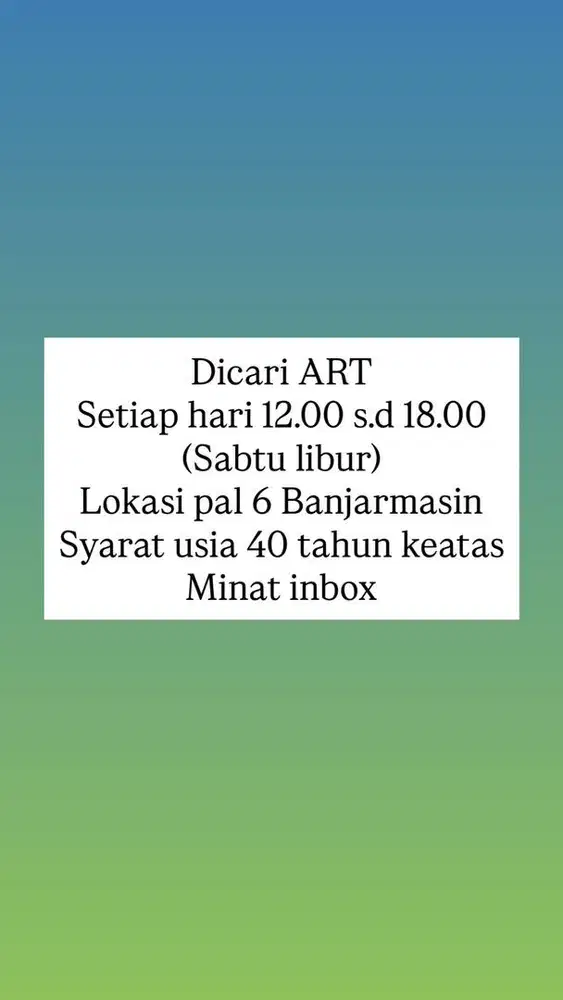 Dicari ART Setengah Hari