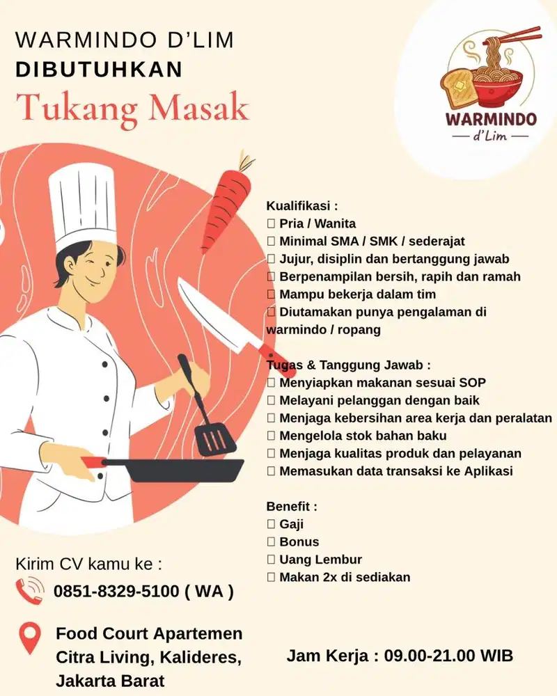 Dibutuhkan Tukang Masak di Warmindo