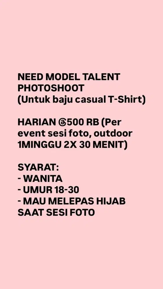NEED MODEL TALENT WANITA (untuk produk kaos T-shirt)
