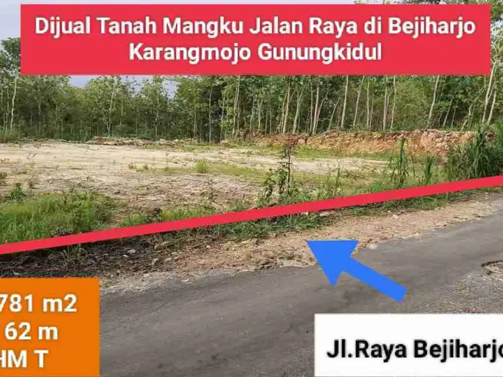 Jual tanah pinggir jalan raya di wisata goa pindul Gunung Kidul murah strategis