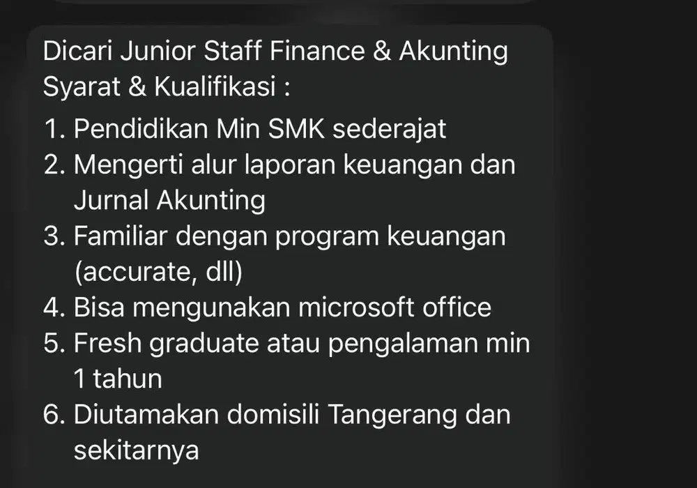 Lowongan kerja sebagai finance