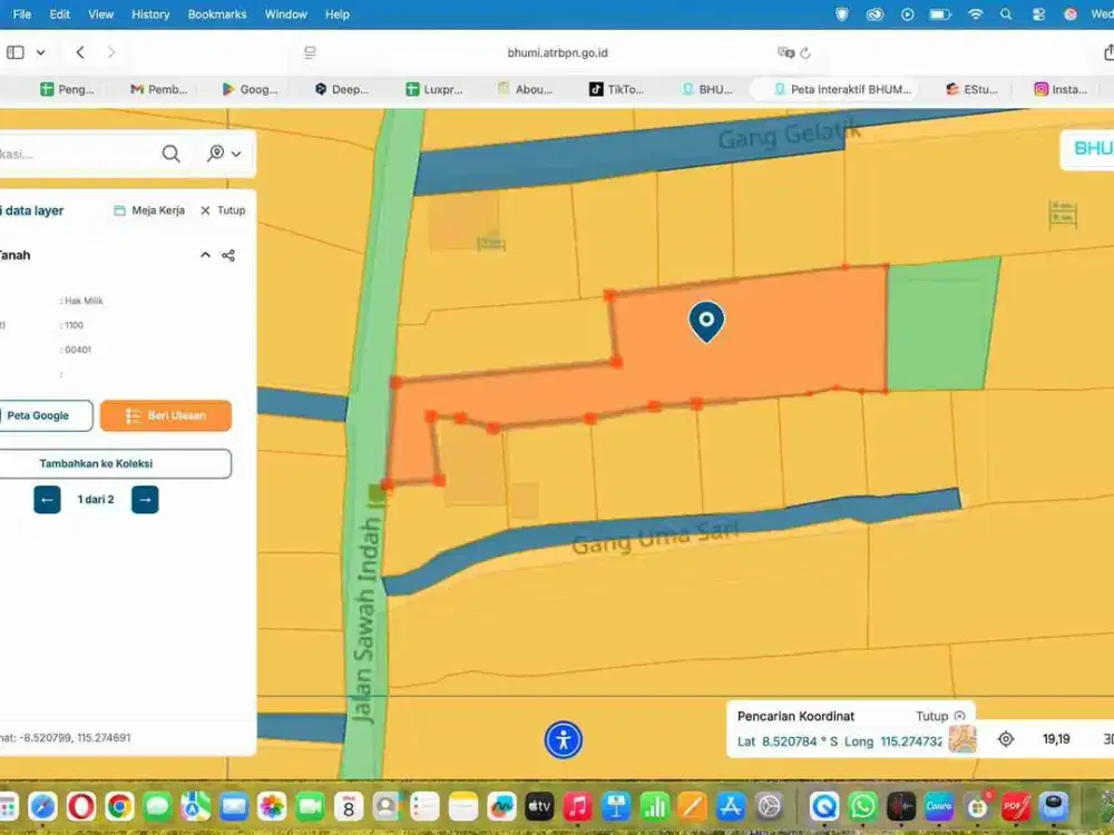 Tanah Langka 1100m² Kawasan Villa Mewah Sentral Ubud