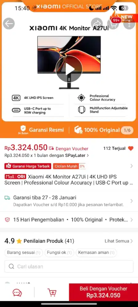 Xiaomi 4k monitor A27UI second pemakaian pribadi mulus