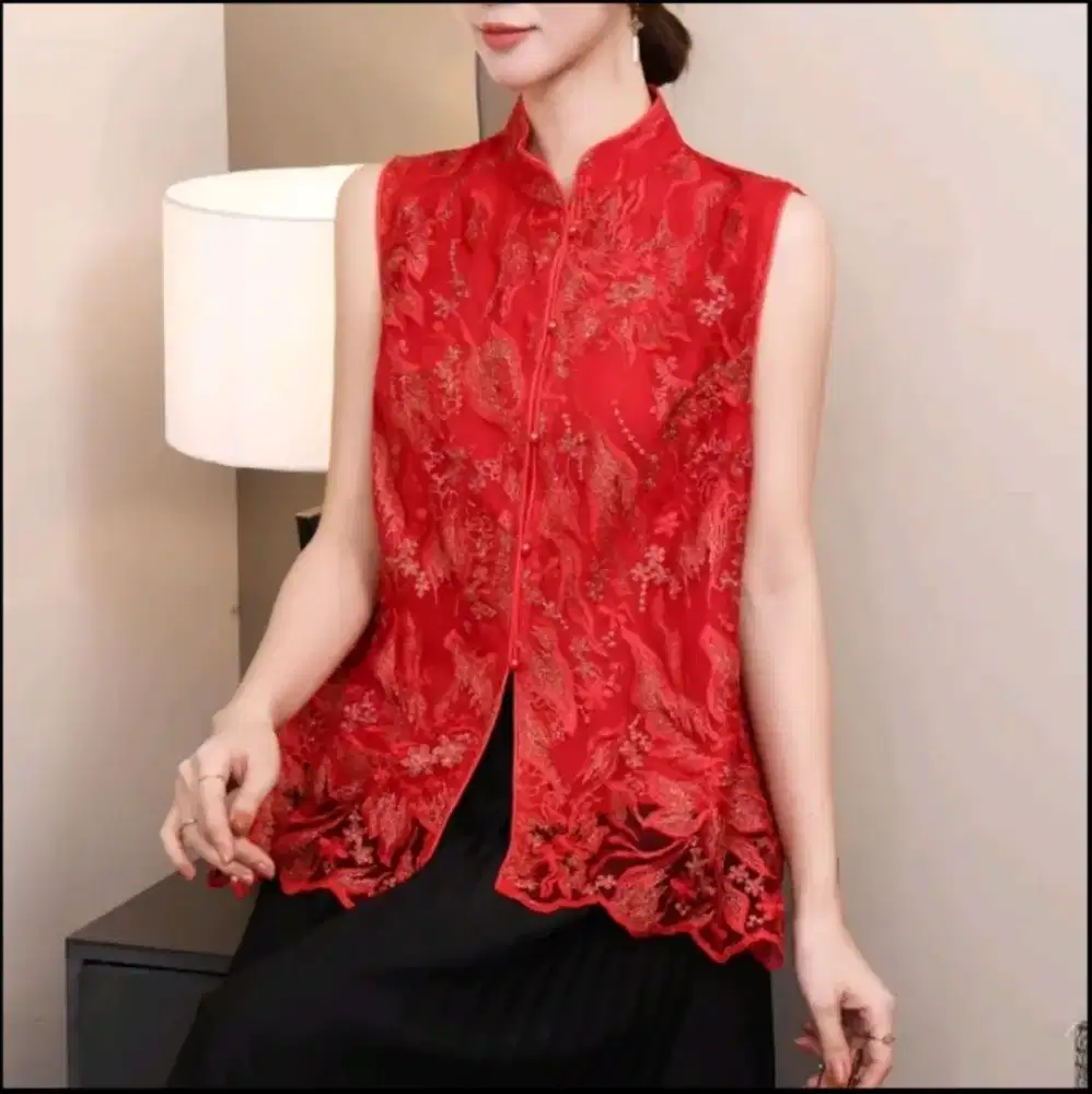 Blouse Cheongsam Bordir Wanita Tanpa Lengan Elegan | JC Yunne