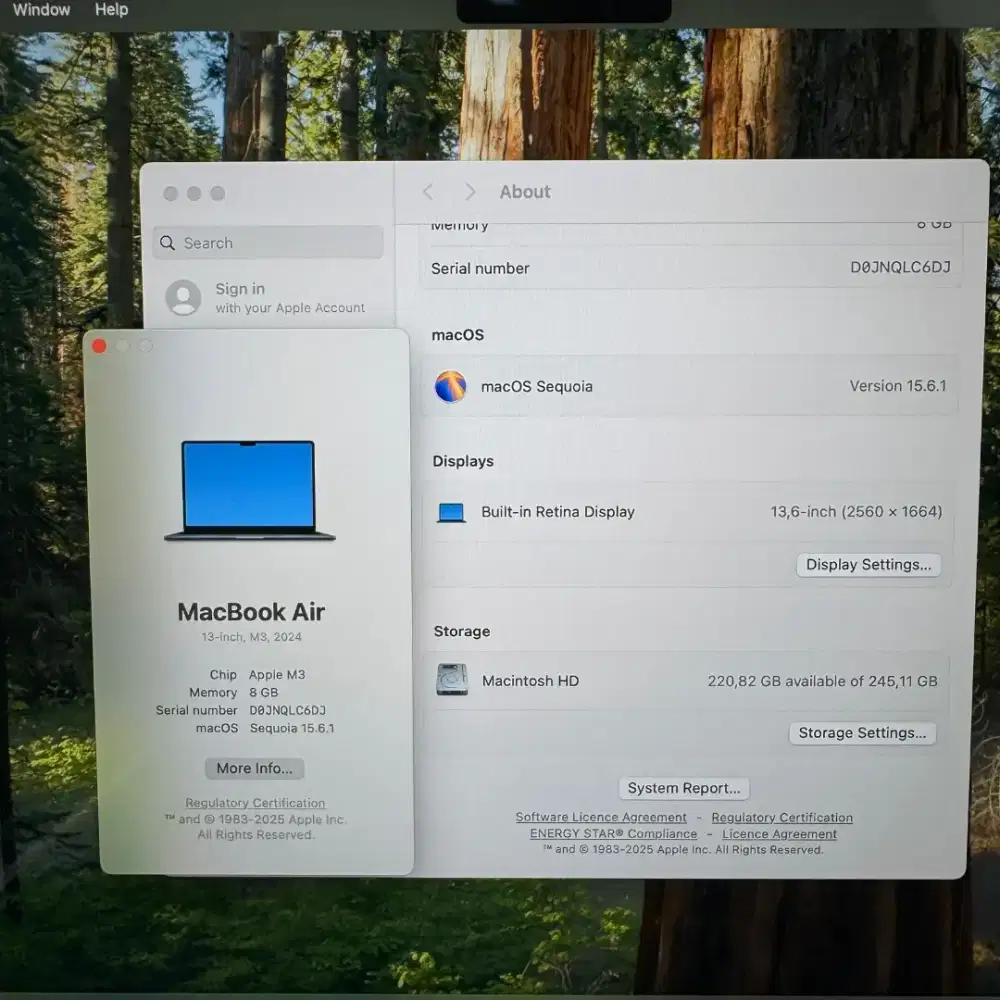 Macbook Air M3 Ram 8 Ssd 256 Layar 13 inch Full set Midnight Blue