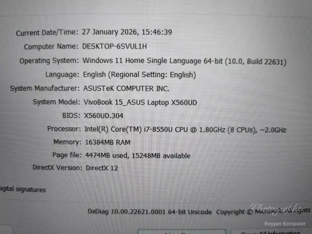 ASUS VivoBook X560U
Prosesor Intel Core i7-8550U