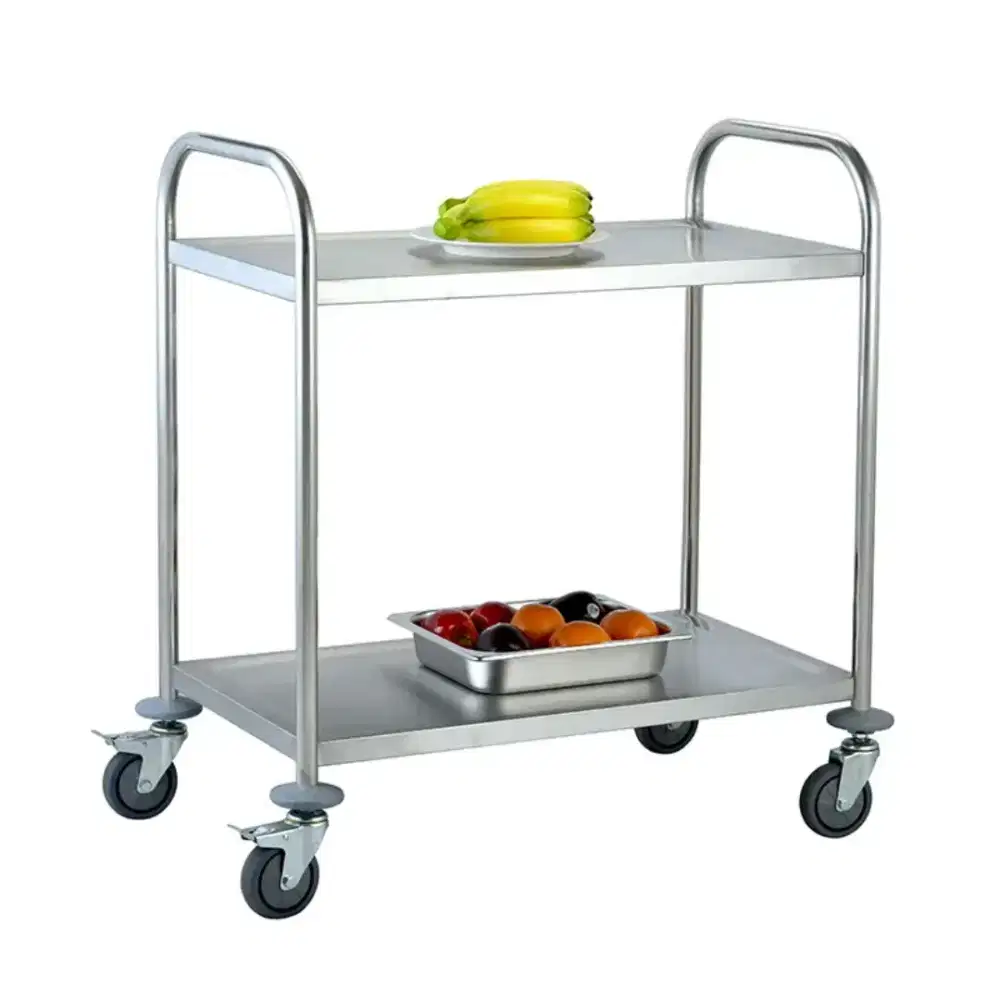 Troli Penyaji Makanan 2 Tingkat Food Trolley Stainless Steel