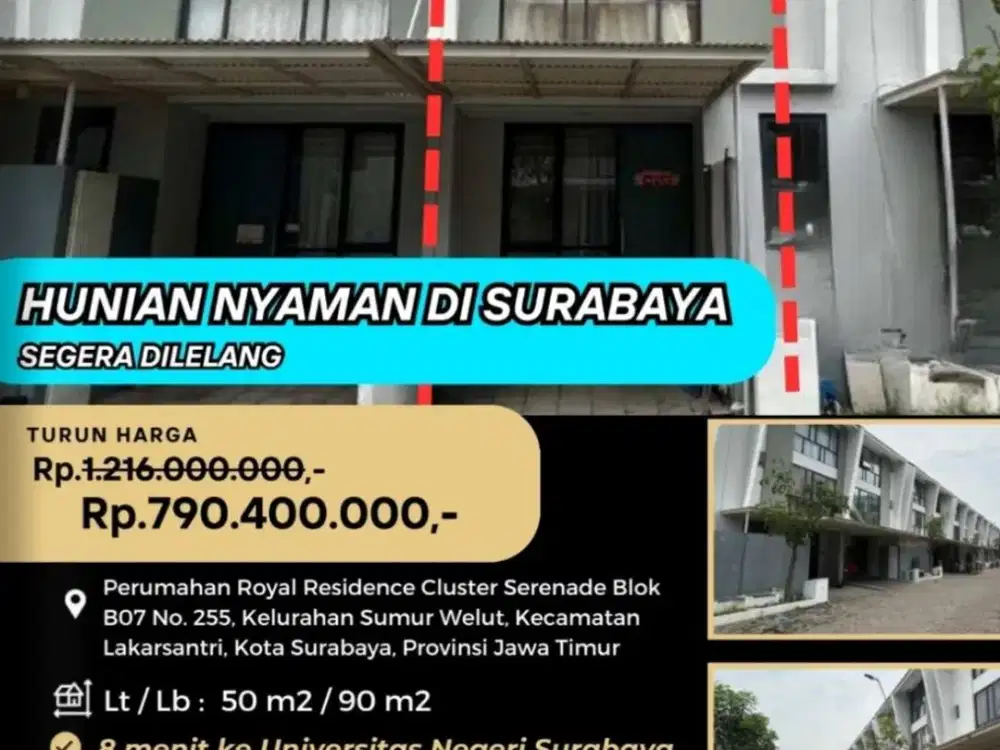 JUAL RUMAH LELANG BANK DI SURABAYA (ROYAL RESIDENCE CLUSTER SERENADE - LAKARSANTRI) – LELANG KPKNL