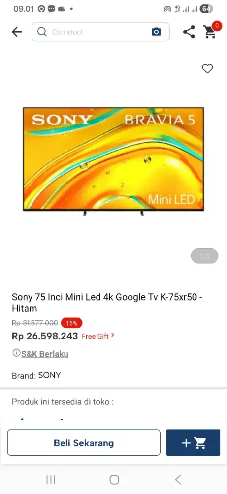 Sony 75 inci mini led 4k 75xr50