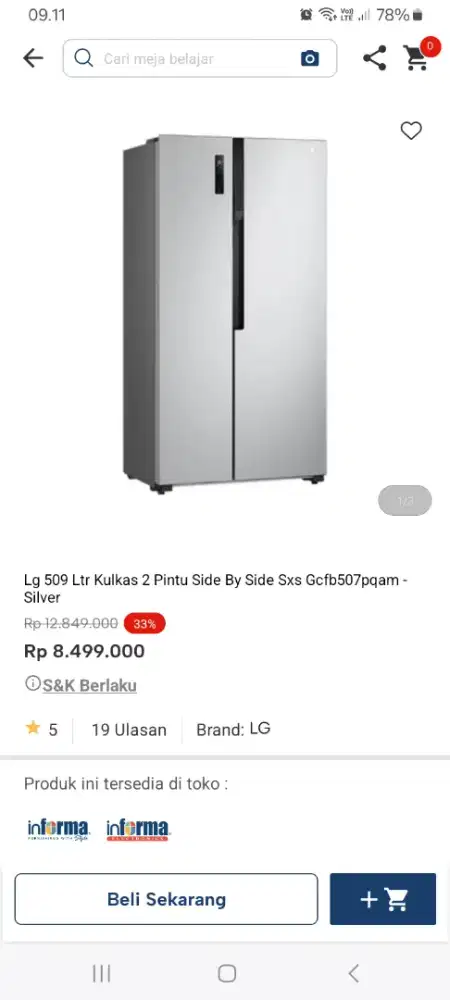 PROMO KREDIT LG 509 LTR KULKAS 2 PINTU SBS