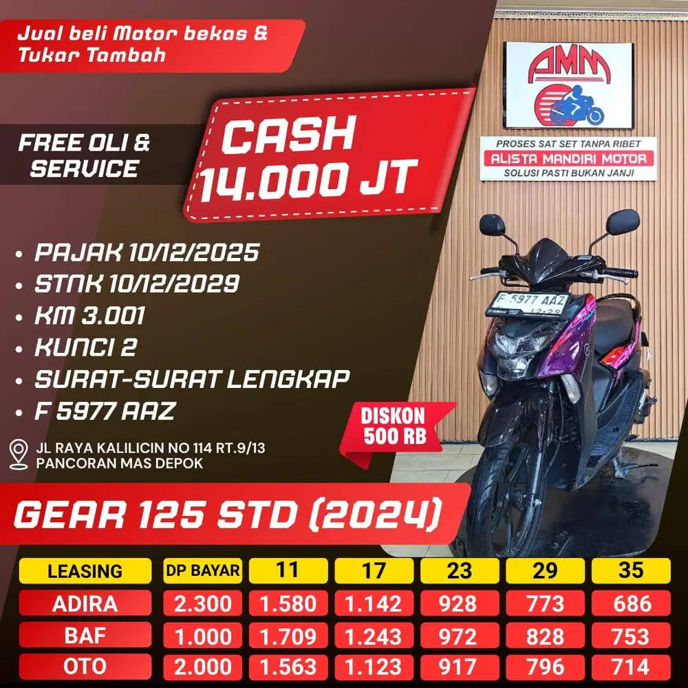 GEAR 125 TH 2023 KM LOW BISA CASH/KREDIT/TT/BAYAR PAKAI CC/PAYLATER