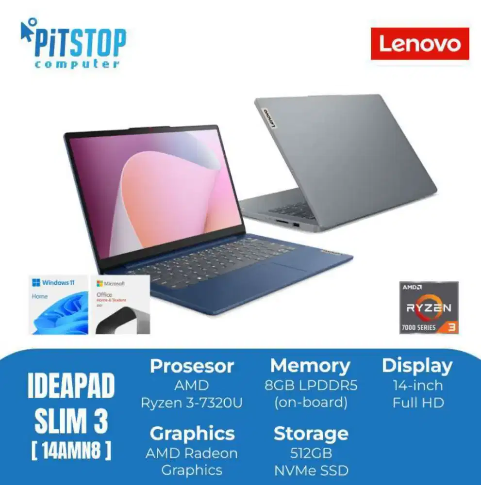 Laptop Lenovo Ideapad slim 3 14AMN8 Ryzen 3 baru
