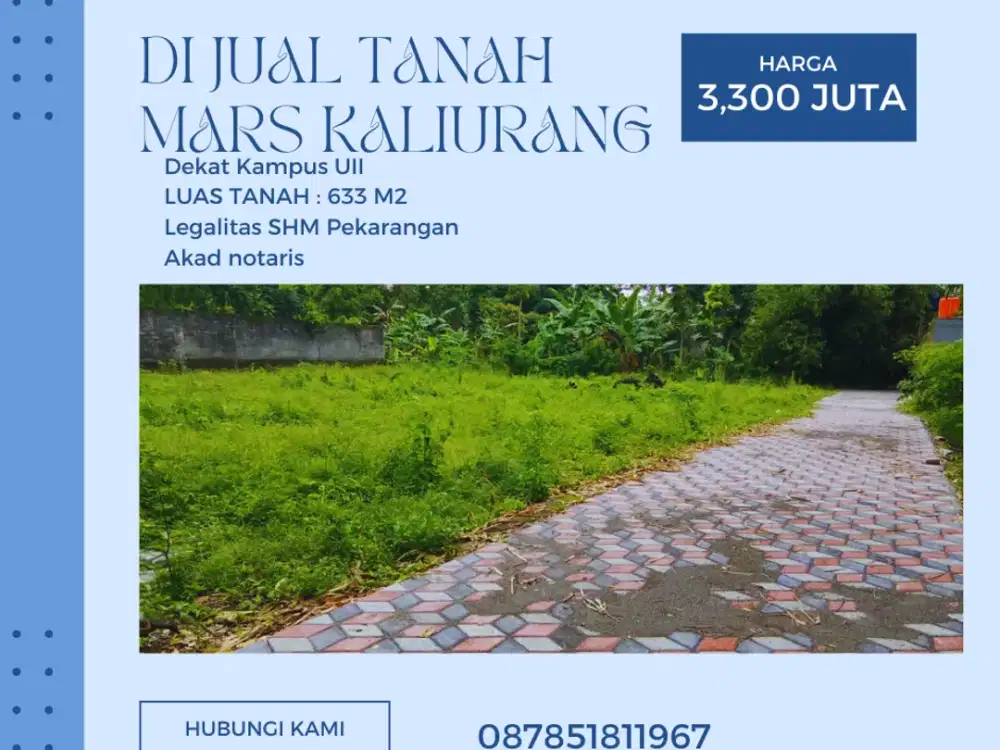 Tanah Jogja Kost Area Kampus UII Kaliurang SHM Pekarangan