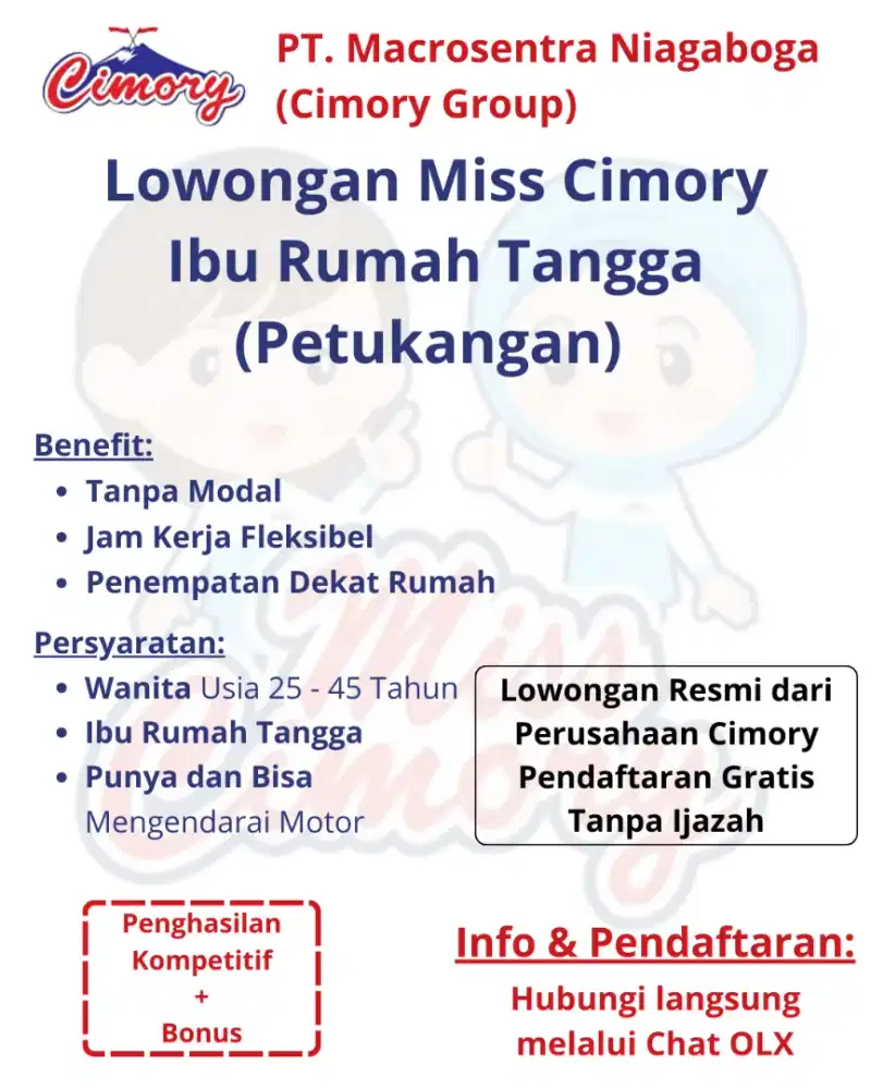 Lowongan Kerja Miss Cimory (Penempatan Dekat Rumah)